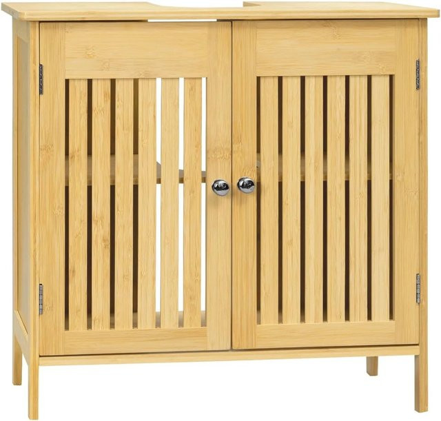 EUGAD Waschbeckenunterschrank aus Bambus in Beige mit verstellbarem Einlegeboden und Türen, B/T/H: 60 x 30 x 60 cm - Bild 1