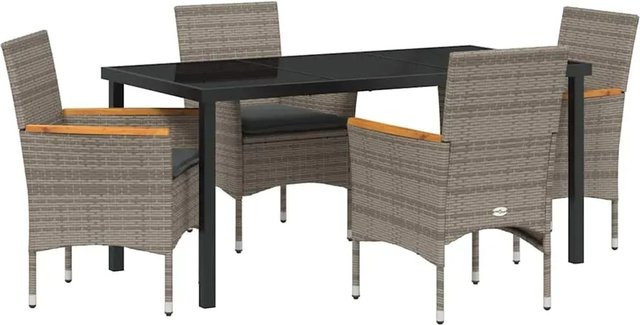 vidaXL Garten Essgruppe 5-teilig aus Poly-Rattan und Akazienholz in Grau mit Kissen - Bild 1