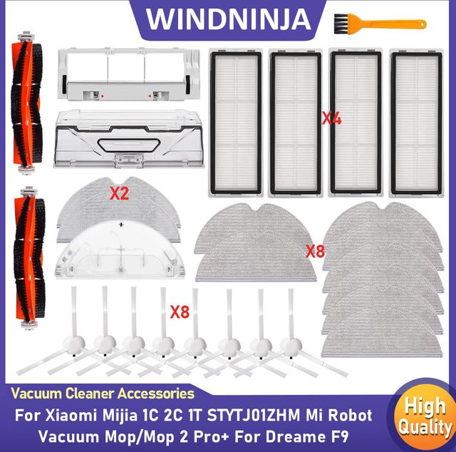 Zubehör-Set für Dreame F9 und Xiaomi Mijia 1C 2C 1T Roboterstaubsauger mit Wischmopp, Wassertank, Filter, Haupt- und Seitenbürsten sowie Staubbehälter von WINDNINJA - Bild 1