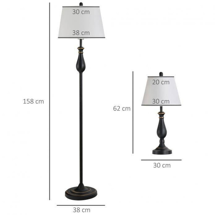 HOMCOM Stehlampe aus Metall und Stoff in Schwarz-Weiß mit 3 E27 Fassungen, B/T/H: 38 x 38 x 158 cm - Bild 1