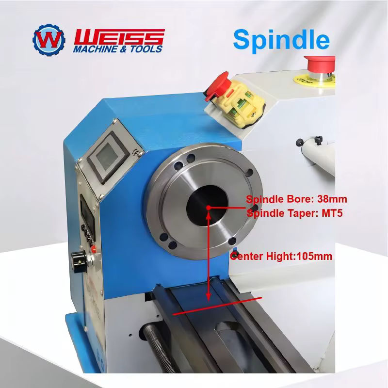 WEISS WBL210E Metalldrehmaschine in Weiss und Blau, halbautomatische Metalldrehmaschine mit Schneidgewinde, Spindelbohrung: 38 mm, Spindeldicke: 6 mm, Breite: 400 mm, Tiefe: 900 mm - Bild 4