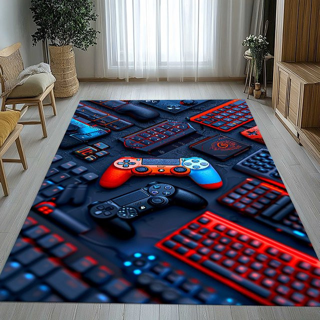 Potdemiel Rutschfester Teppich mit Cartoon Game Controller Logo für Wohnzimmer und Schlafzimmer, Mehrfarbig - Bild 1