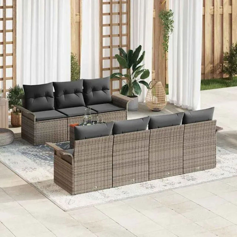 Vidaxl Polyrattan Garten-Sofa-Set mit Kissen in Grau, modulares Loungemöbel-Set aus 8 Teilen, B/T/H: 55 x 55 x 37 cm - Bild 1