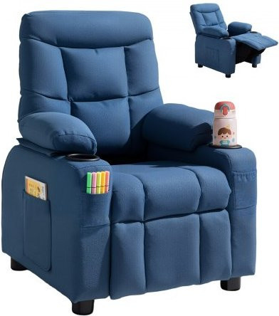 VEVOR Kinder Liegestuhl mit Fußhocker, verstellbarer Polstersessel für Kleinkinder in Blau mit Getränkehalter und Taschen, atmungsaktives Polyestergewebe und Holzrahmen - Bild 1
