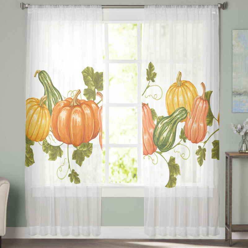 A Family Of Home Textiles Chiffon Vorhang mit Kürbis-Motiv in Weiß, B: 135 cm, H: 114 cm - Bild 3