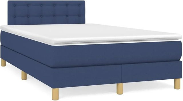 vidaXL Boxspringbett mit Matratze in Blau aus Stoff, Hybrid-Modell mit Taschenfederkern, B/T: 120 x 200 cm - Bild 1