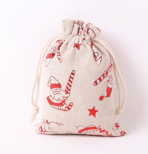 5er Set Yiran Weihnachtsgeschenktaschen aus Baumwolle mit Kordelzug, Weiß, B: 13 cm, H: 18 cm - Bild 1