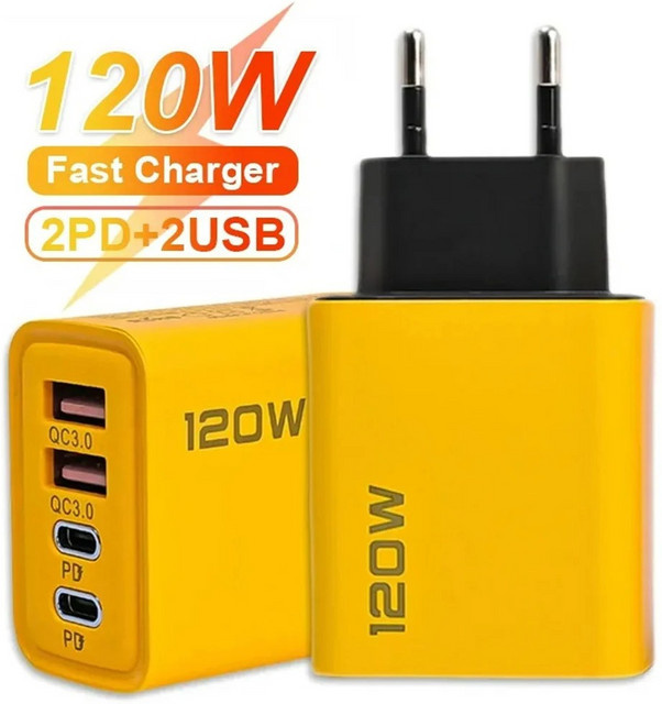 MAEBOXY Multi-Port PD 120W Schnellladegerät USB Typ C Handyadapter in Gelb - Bild 1