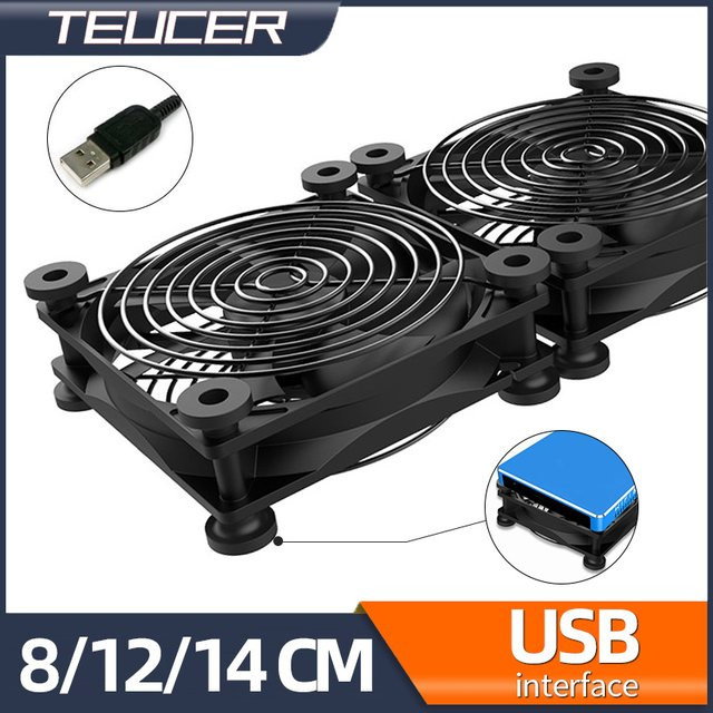 Teucer USB Computer Lüfter 120mm Schwarz leiser Chassis Kühler für Router und TV - Bild 1