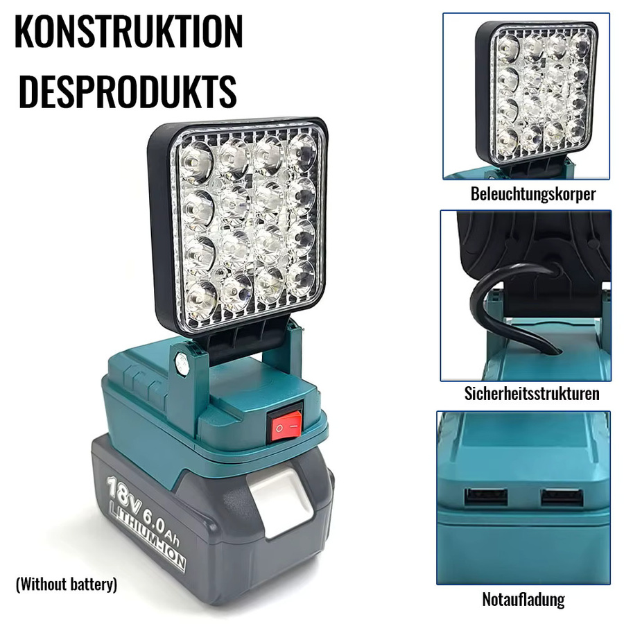 Makita LED Arbeitsleuchte Schwarz für 14,4V-18V Li-Ionen-Akkus als Outdoor-Campinglampe und Notbeleuchtung - Bild 3