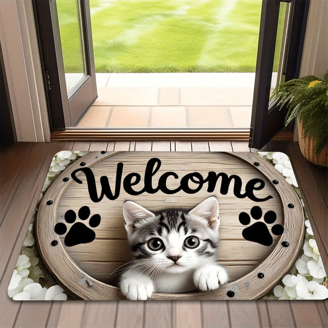 VIKAMA 3D Peeking Cat Willkommens-Fußmatte, rutschfeste Bodenmatte für den Eingangsbereich, Mehrfarbig, B/T: 60 x 40 cm - Bild 1