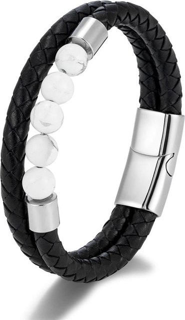 YULIN Charms-Armband, Leder, Tigerauge Stein, Edelstahl, Silber, Herren, 21cm - Bild 1