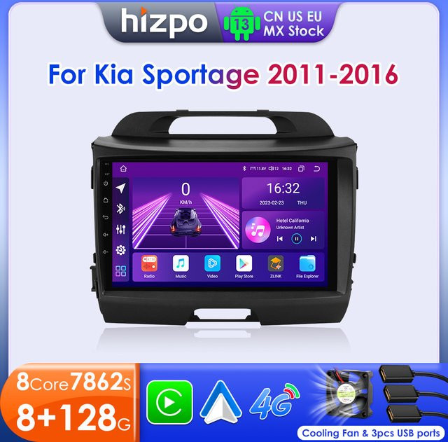Hizpo 2DIN Android Auto Radio für KIA Sportage 3 (2010-2016) mit Carplay, 4G, GPS und Multimedia, Schwarz - Bild 1