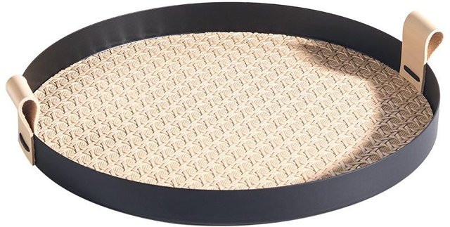 Nordic Light Luxury Rundes Tablett aus geflochtenem Leder in Braun, Durchmesser: 30,0 cm, Höhe: 3,0 cm - Bild 1