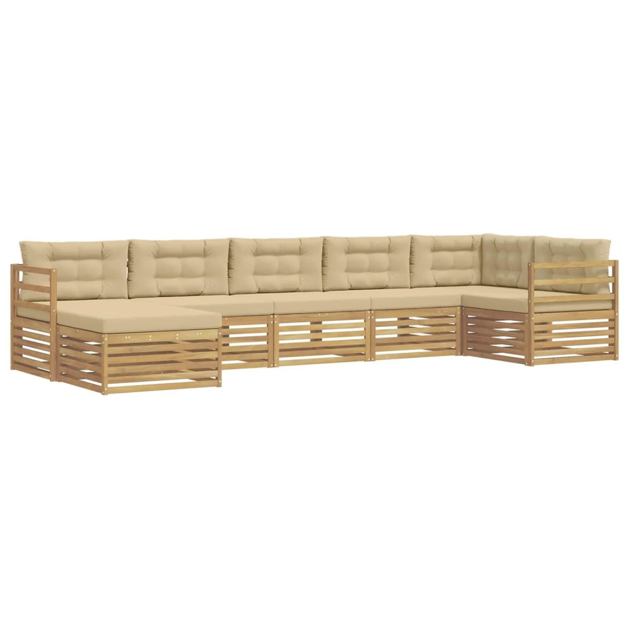 vidaXL Outdoor-Sofagarnitur in L-Form aus massivem Akazienholz mit Kissen in Weiß und Beige - Bild 2