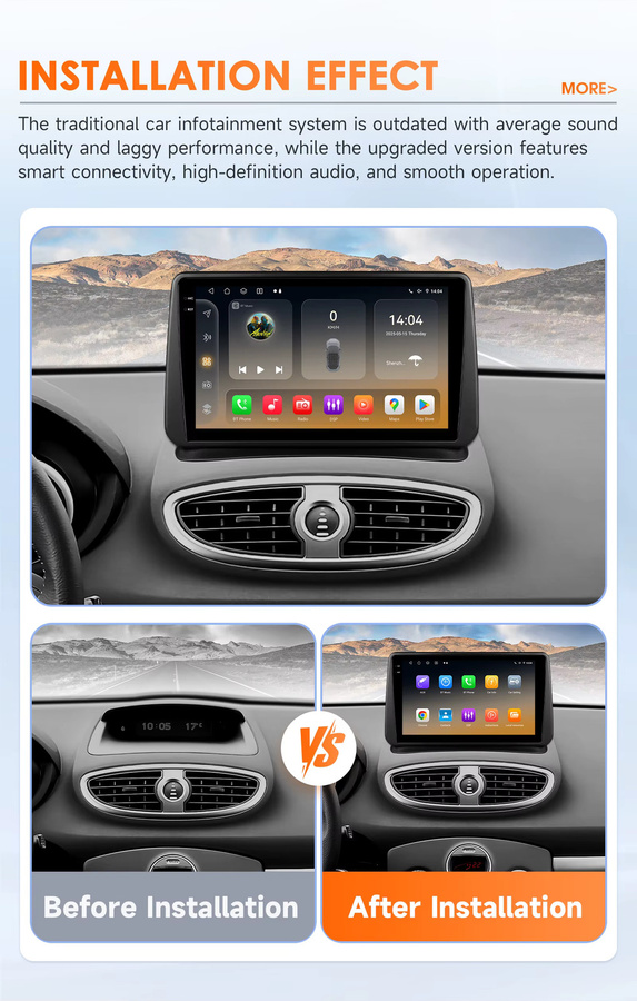Hizpo Autoradio für Renault Clio 3 (2005-2014) mit Qualcomm Snapdragon 6115, 8GB RAM, 128GB ROM, GPS, 4G und Carplay in Schwarz - Bild 2