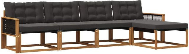 vidaXL Outdoor-Sofagarnitur L-Form aus massivem Akazienholz mit 5 Kissen in Schwarz und Natur - Bild 1