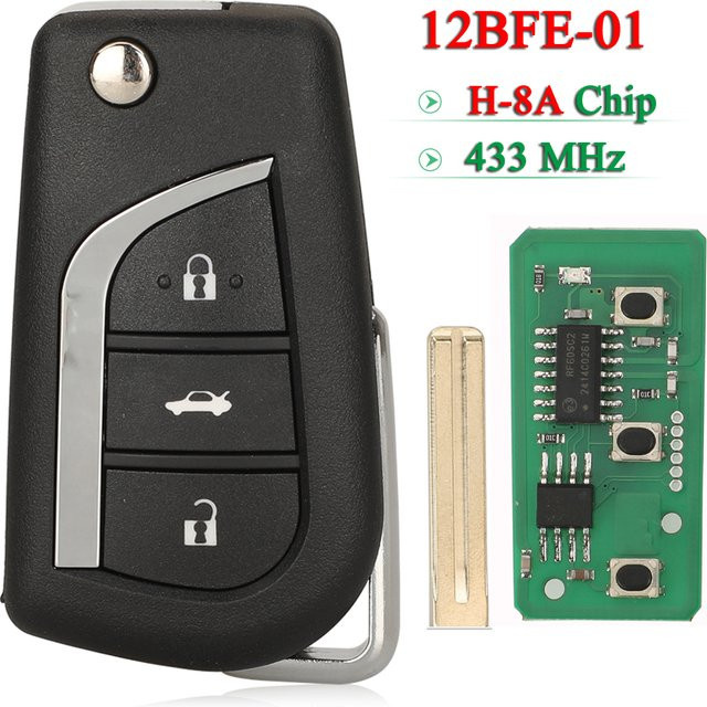 Jingyuqin Klappbarer Fernschlüssel 433MHz H-8A Chip 12BFE-01 in Schwarz für RAV4, CAMRY und Auris mit Toy48 Klinge - Bild 1