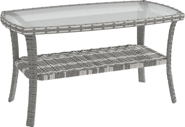 Outsunny Gartentisch aus Polyrattan mit Glasplatte und Stahlgestell, rechteckiger Beistelltisch für Terrasse und Garten, Dunkelgrau, B/T/H: 90 x 50 x 45 cm - Bild 1