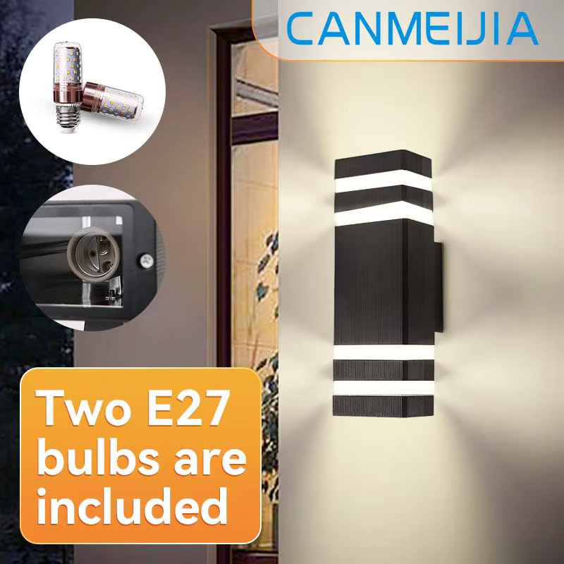 CANMEIJIA LED Außenwandleuchte Schwarz Modern Up-Down mit E27 Fassung und IP65 Wasserdichtigkeit für Garten und Hauswand - Bild 2