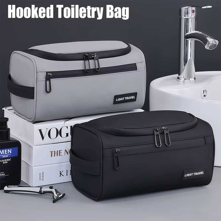 WEPPKK Reise-Kulturbeutel für Herren, großer wasserabweisender Toilettenartikel-Organizer in Grau, B/T/H: 25,0 x 13,0 cm - Bild 2