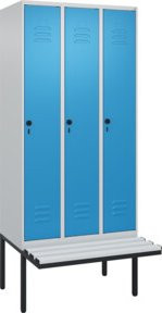 C+P Spind Classic PLUS Garderobenspind mit Sitzbank, 3 Abteile, Lichtgrau, B/T/H: 2120 x 900 x 815 cm - Bild 1