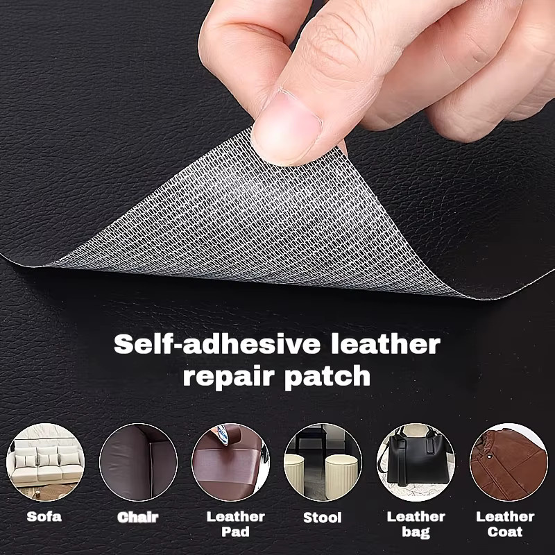 Selbstklebender PU-Leder-Reparaturflicken in Schwarz und Weiß, wasserdichter und verschleißfester Kunstleder-Patch zum Zuschneiden für Autositze, Sofas, Taschen und Möbel, B/H: 35 x 35 cm - Bild 1