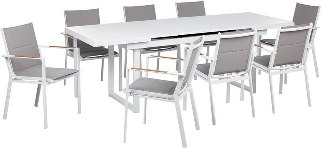 Beliani Gartentisch Set VALCANETTO/BUSSETO in Weiss und Grau mit hellem Holzfarbton aus Aluminium und Metall - Bild 1