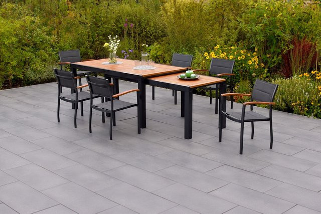 MERXX Gartenmöbelset Paxos 8-teilig aus Aluminium, Textil und Akazie in Grau mit ausziehbarem Tisch - Bild 1
