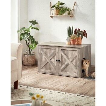FEANDREA Katzenklo Schrank in Hellgrau aus Holz - Bild 2