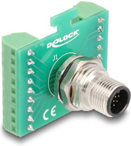 Delock Serieller Adapter mit 1x M12-Stecker und 1x M12-Buchse in Grün - Bild 1