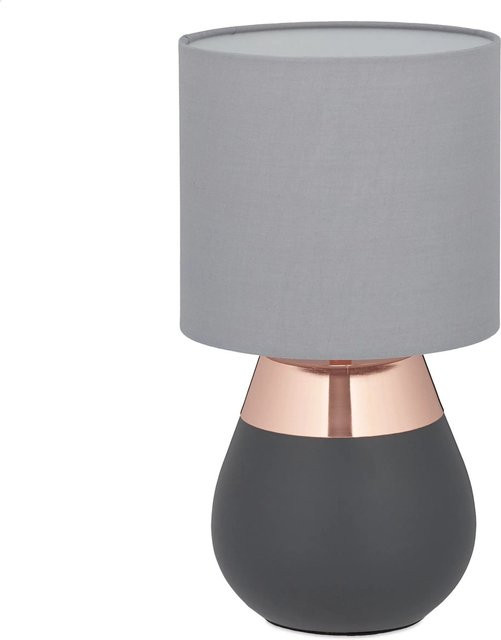 Relaxdays Tischlampe aus Eisen in Kupfer mit Stoffschirm, Höhe: 32 cm, Durchmesser: 18 cm - Bild 1