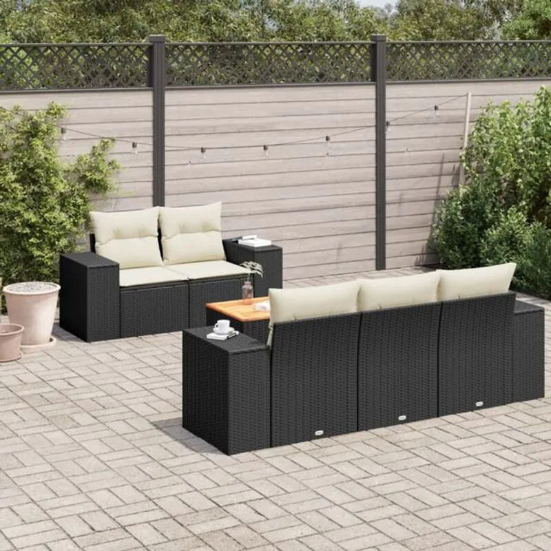 Vidaxl 6-teilige Garten-Sofagarnitur aus Polyrattan in Schwarz mit beigen Kissen im modernen Loungemöbel-Design - Bild 1