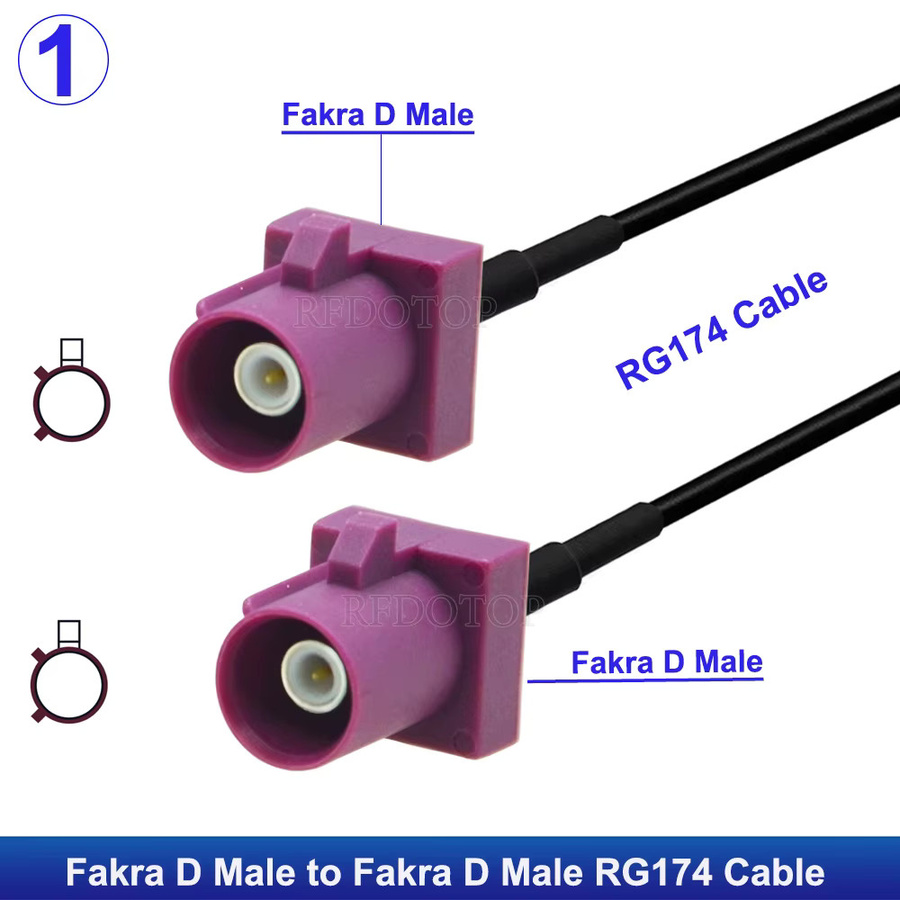 RFDOTOP RG-174 Koaxial-Verlängerungskabel Jumper-Kabel mit Fakra D auf D Stecker und Buchse in Bordeaux Lila - Bild 2