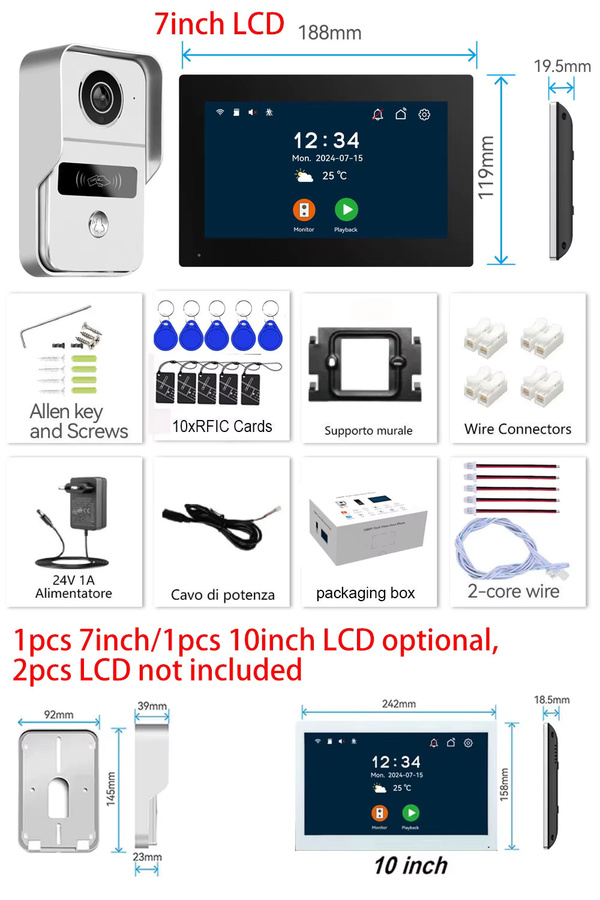 AJXML WLAN-Video-Türklingel-System mit HD 1080P Kamera, 7/10 Zoll Touch-Monitor und Tuya Smart Life App Unterstützung, Schwarz - Bild 5