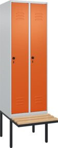 C+P Spind Classic PLUS Garderobenschrank mit Sitzbank, 2 Abteile, B/T/H: 212 x 60 x 81,5 cm, Sicherheits-Drehriegel und 3 Garderobenhaken, Buche-Hartholz und Stahl - Bild 1