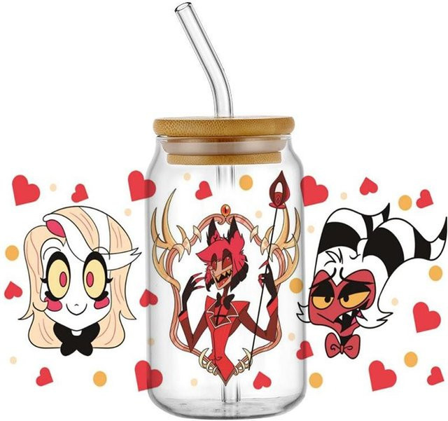 Binchi Outdoor Product Hazbin El Muster UV DTF Transfer Aufkleber, wasserfeste DIY Etiketten für 16oz Becher, Gläser und Dosen, mehrfarbig - Bild 1