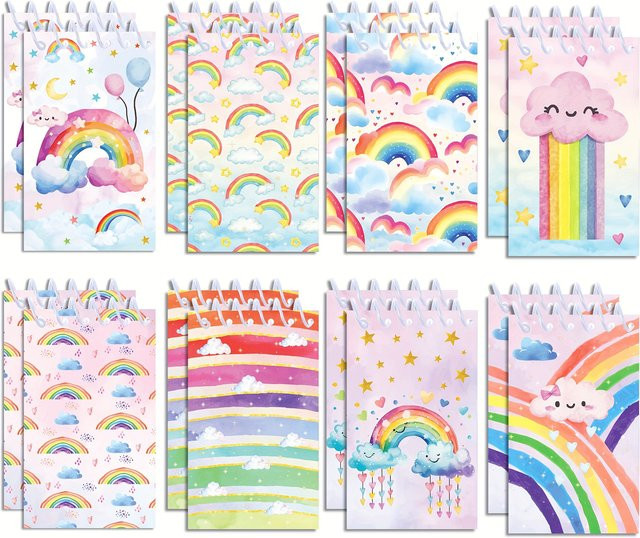 Mini-Spiralnotizbücher mit buntem Regenbogen-Wolken-Design, Softcover, Mehrfarbig - Bild 1