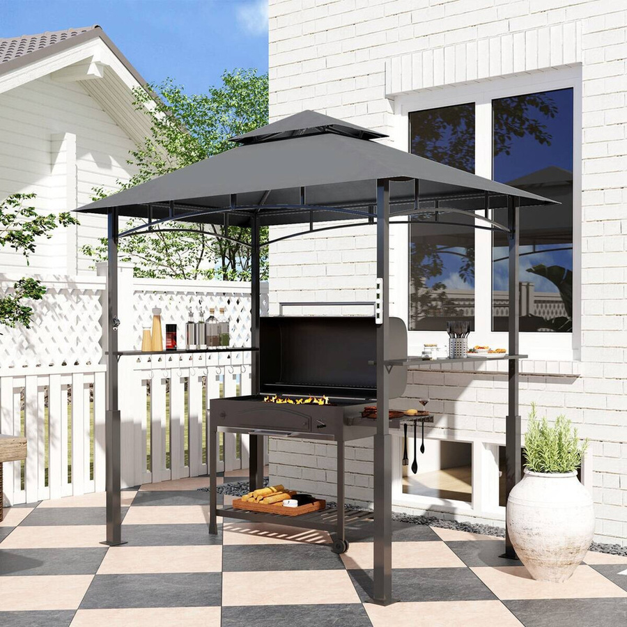 Outsunny Grillpavillon mit LED und Doppeldach in Grau, BBQ Pavillon aus Metall und Polyester, B/T/H: 243 x 148 x 248 cm - Bild 4