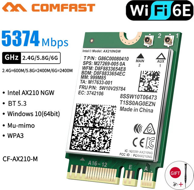 COMFAST AX210NGW WiFi 6E Netzwerkadapter mit Bluetooth 5.2, Tri-Band Mini-Wireless-Modul für Laptop, M.2 NGFF Anschluss - Bild 1