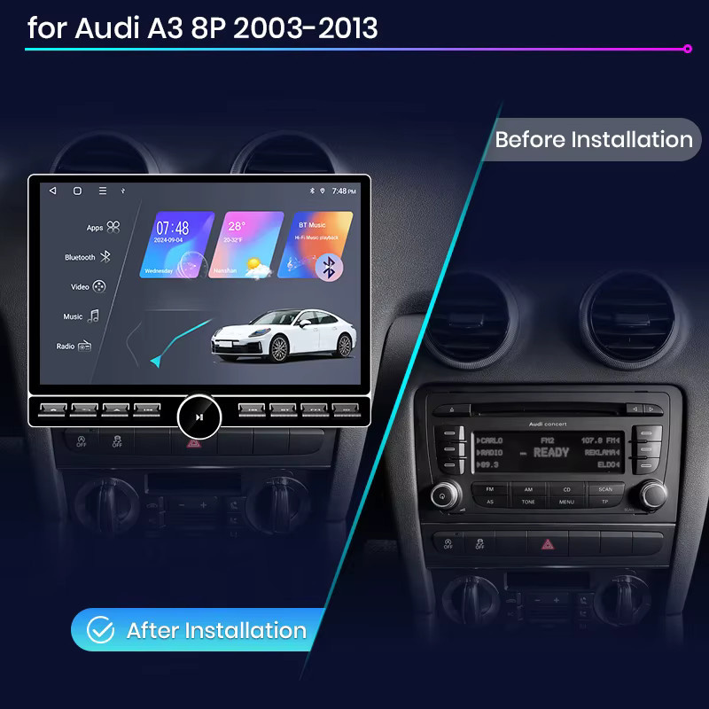 Junsun QLED Wireless CarPlay Android Auto Autoradio für Audi A3 8P 2003-2013 mit 13,1 Zoll Display, Bluetooth, GPS und DSP in Schwarz - Bild 2