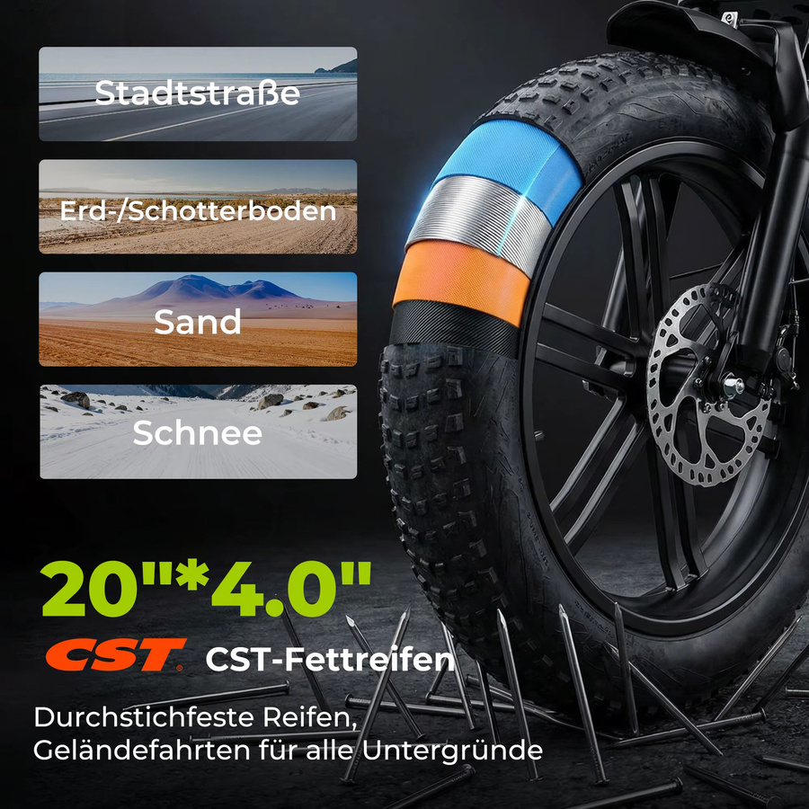 Sinaopus E6 20 Zoll Fatbike E-Bike, Elektrofahrrad für Erwachsene - Bild 3