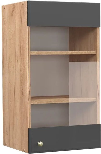Vicco Hängeglasschrank Fame-Line Küchenschrank in Eiche Anthrazit-Gold mit Softclose-Scharnieren und Einlegeböden - Bild 2