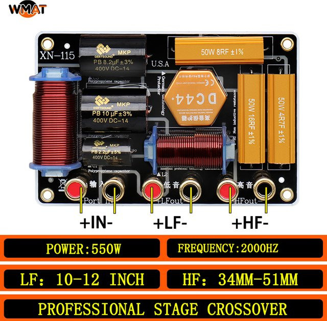 WMAT Passiver Zwei-Wege-Crossover-Frequenzteiler 550 W für 10–12 Zoll Woofer und 34–51 mm Hochtöner 2000 Hz in Multicolour - Bild 1
