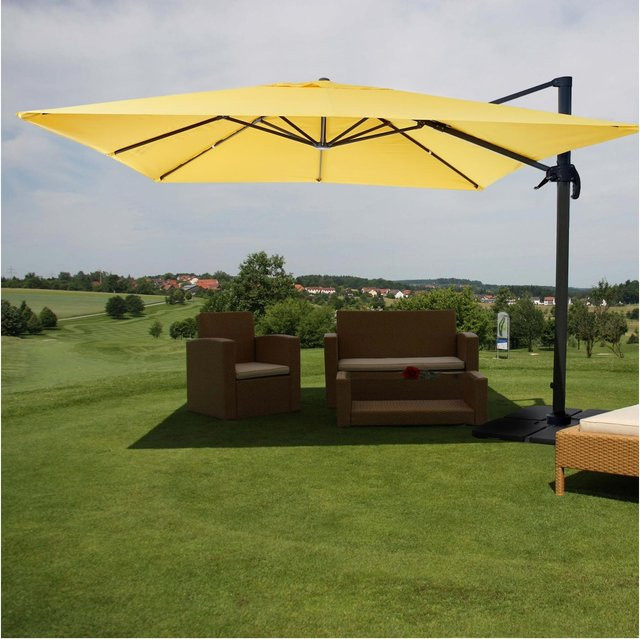 Gastronomie-Ampelschirm MCW A96 in Gelb mit Ständer, drehbar, Polyester, Alu und Stahl, B/T/H: 3 x 3 x 4,24 m - Bild 1