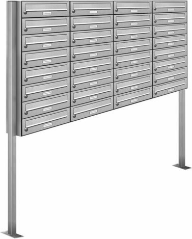 AL Briefkasten für 32 Parteien, freistehendes Briefkasten-System in Silber, B: 153,301 cm, H: 170,0 cm, T: 27,5 cm - Bild 1
