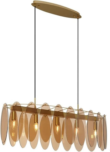 QAZQA Art Deco Hängelampe Mochan in Gold mit ovalem bernsteinfarbenem Glas, 5-flammig - Bild 1