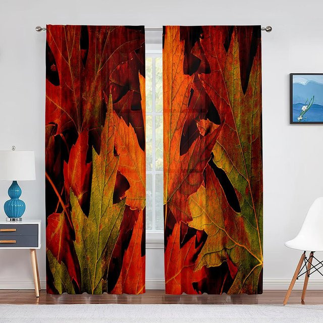 Transparenter Tüllvorhang mit herbstlichem Ahornblatt-Design von Super Six in Orange, Breite: 100 cm, Höhe: 250 cm - Bild 1