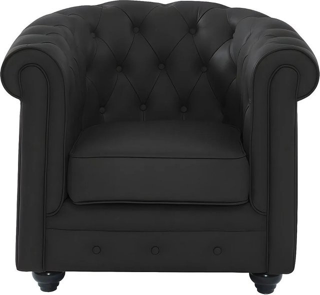 Vente-unique Chesterfield Sessel mit gerader Rückenlehne in Schwarz aus Leder - Bild 1