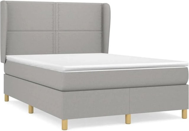 vidaXL Boxspringbett Hybrid mit Matratze und Kopfteil, Hellgrau, B/T/H: 140 x 200 cm - Bild 1